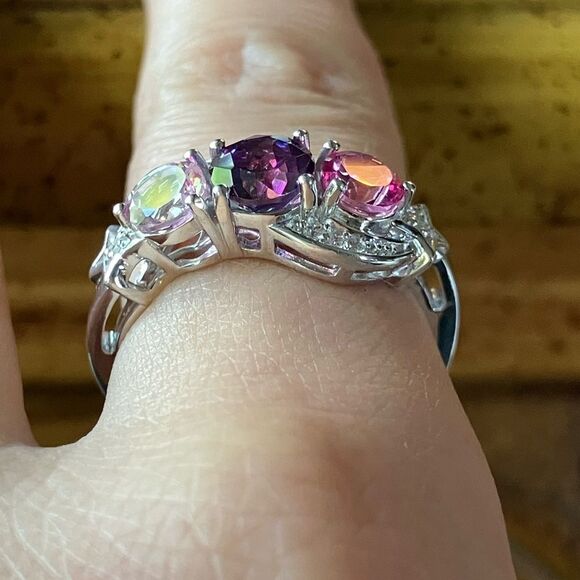 Genuine Pink Mystic Topaz Sterling Silver Star Ring Size 8 - Picture 2 of 9